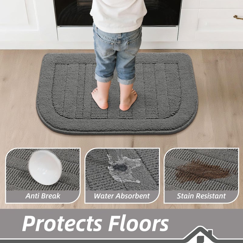 BEQHAUSE 30x18 Inch Kitchen Rug Mat Durable Kitchen Rugs Non-Slip Washable Absorbent Kitchen Mats for Floor Dirt-Resistant Semicircular Kitchen Mat (Grey) - Image 4